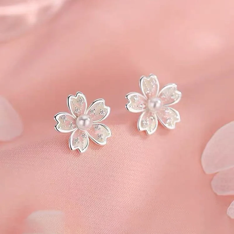 925 Silver Needle Artificial Pearl Lace Flower Stud Earrings For Women Classic Fashion Jewelry Light Luxury Accessories