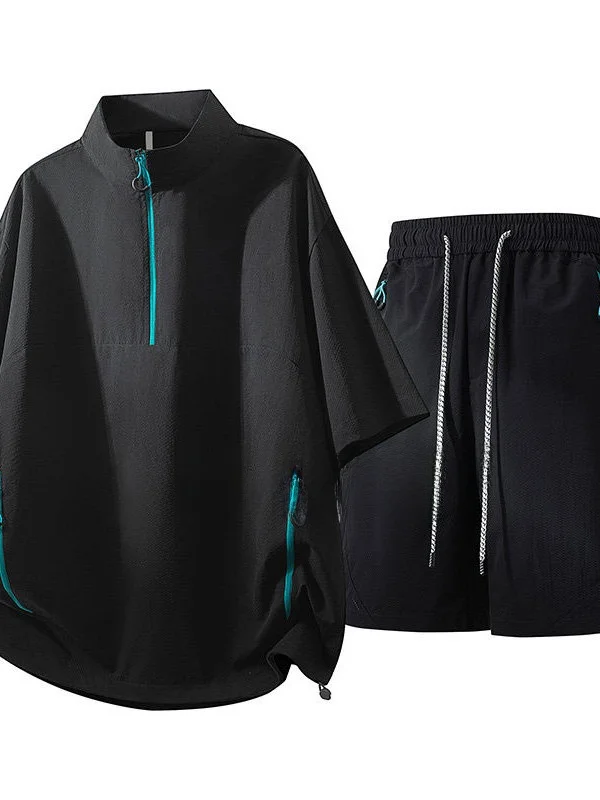 ensemble-short-et-t-shirt-decontracte-pour-homme-grande-taille-300-livres-manches-courtes-demi-zip-respirant-en-fibre-de-polyester-pour-l'ete