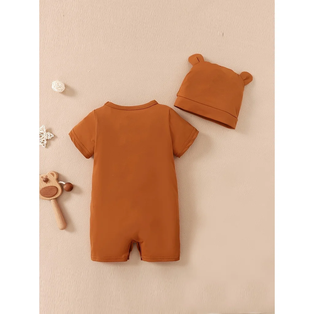 Baby Boy 0-18 Months Romper Newborn Baby Clothing Cute Bear Short Sleeves Bodysuit with Hat 2PCS Summer Infant Baby Boy Jumpsuit