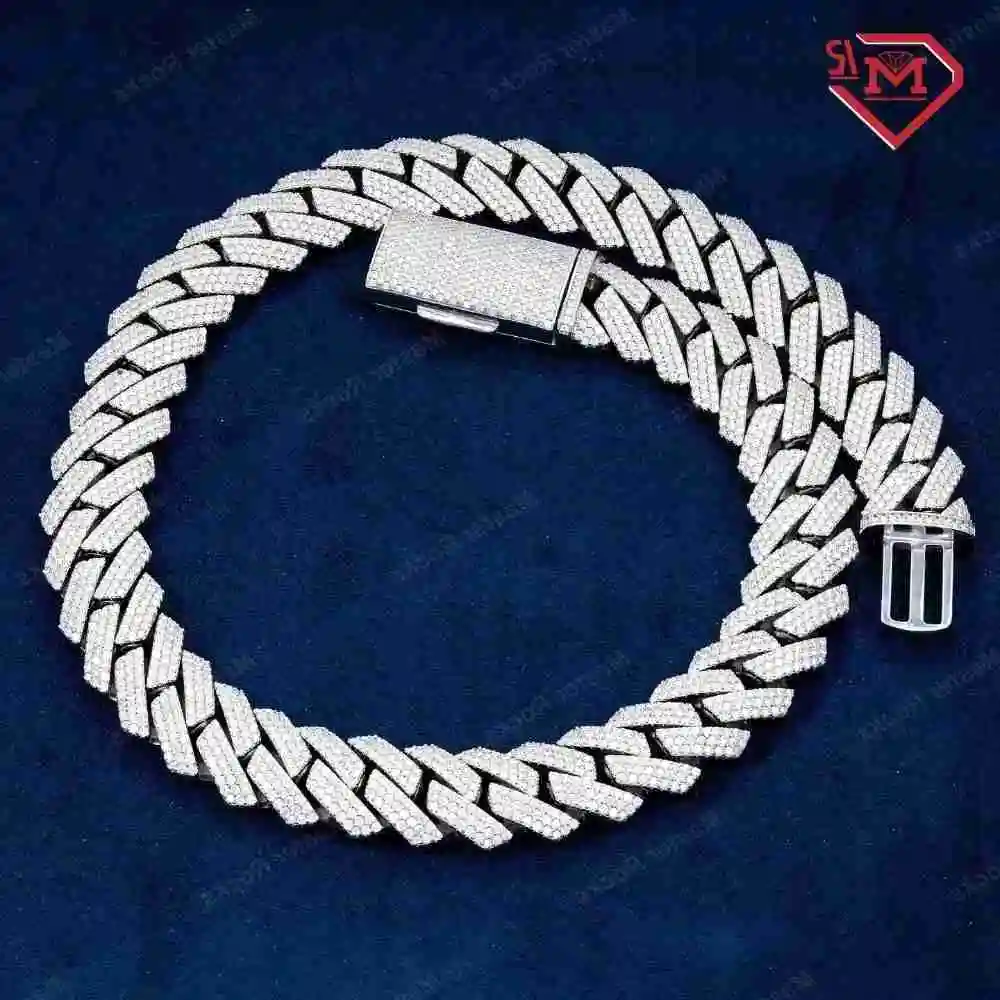 

18MM Hiphop Pass Diamond Tester Maimi Cuban Chain Hand Made 925 Sterling Silver Moissanite Cuban Link Chain