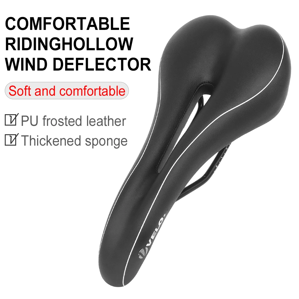 VELO VL-1475 Bicycle Saddle PU Leather Breathable Hollow Bike Seat Polyurethane Shockproof MTB Road Bike Cushion Cycling Parts