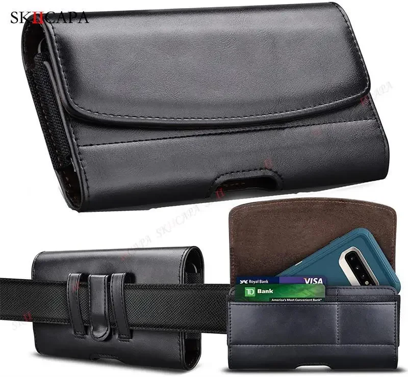 Leather Phone Pouch Waist Bag Phone Case For Samsung Galaxy S24 Plus Ultra A15 A05 Belt Clip Holster Wallet Card Slot Phone Bags