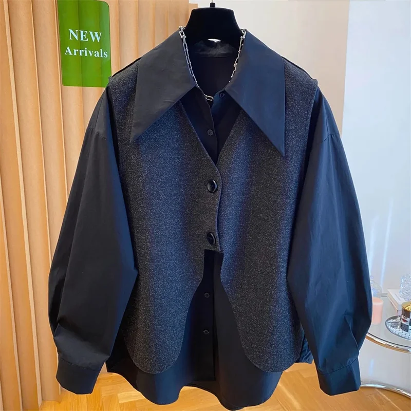 الراقية الأوروبية سترة سوداء قميص قطعتين معطف المرأة ربيع الخريف 2025 موضة جديدة مجموعة قمة الإناث مع الزي عالي الإحساس #3