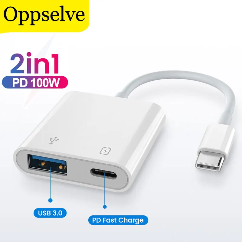 

Type-C OTG Adapter 2 In 1 Type C To USB 3.0/USB C Conventer For Mouse Keyboard U Disk Samsung Xiaomi PD 100W Fast Charging Cable