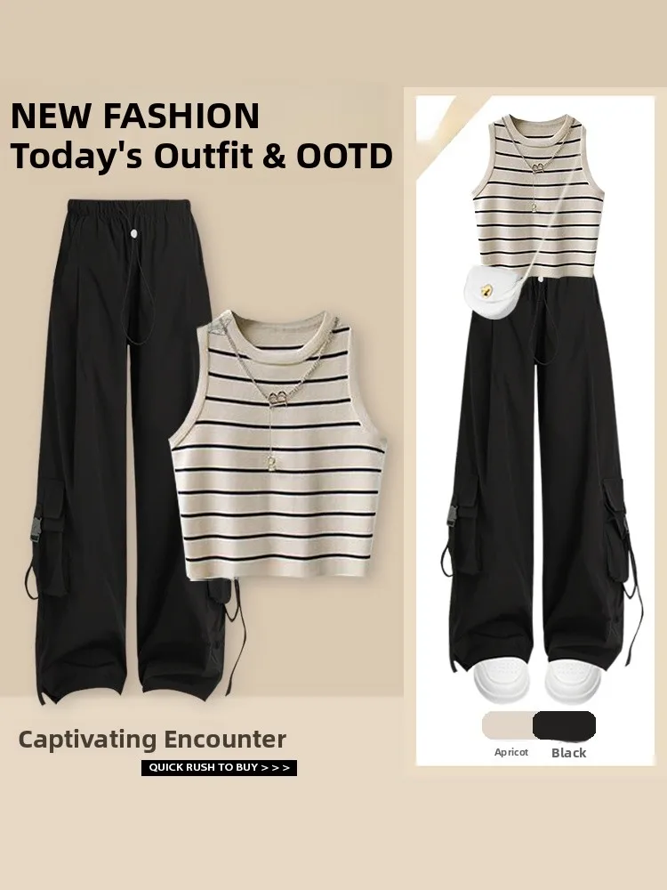 

Faionable Striped High Waist Women's Set Sweet Cool Sle Commute Outfit Autumn New Arrival Casual Workwear Pants