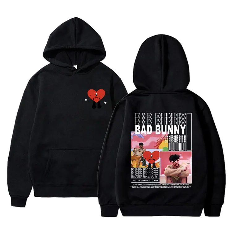 

Толстовка Rapper Bad Bunny Un Verano Sin Ti с изображением музыкального альбома, мужские и женские винтажные толстовки с капюшоном, толстовка в стиле хип-хоп, рэп, Мужская Уличная одежда Y2k