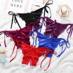 Custom Name Letter Lace Women Panties Thongs Crotch Opening Transparent G-strings Solid Bowknot Underwear Valentine's Day Gift