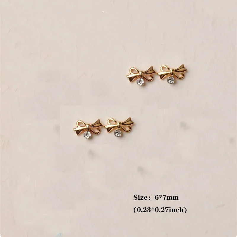 10개입 리본 네일 참 메탈 진주 리본 장식 DIY 부품 리본 골드 실버 네일 부품 라인스톤 쥬얼리 매니큐어