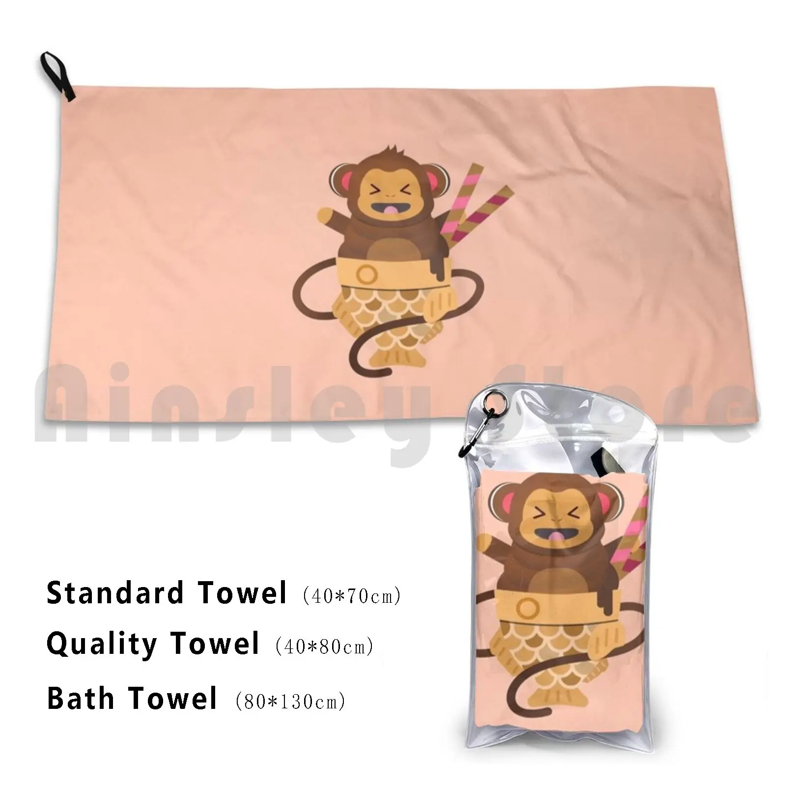 Taiyaki Monkey Ice Cream Bath Towel Beach Cushion Dessert Taiyaki Cute Monkey Ice Cream Fish Funny Wacky Kawaii