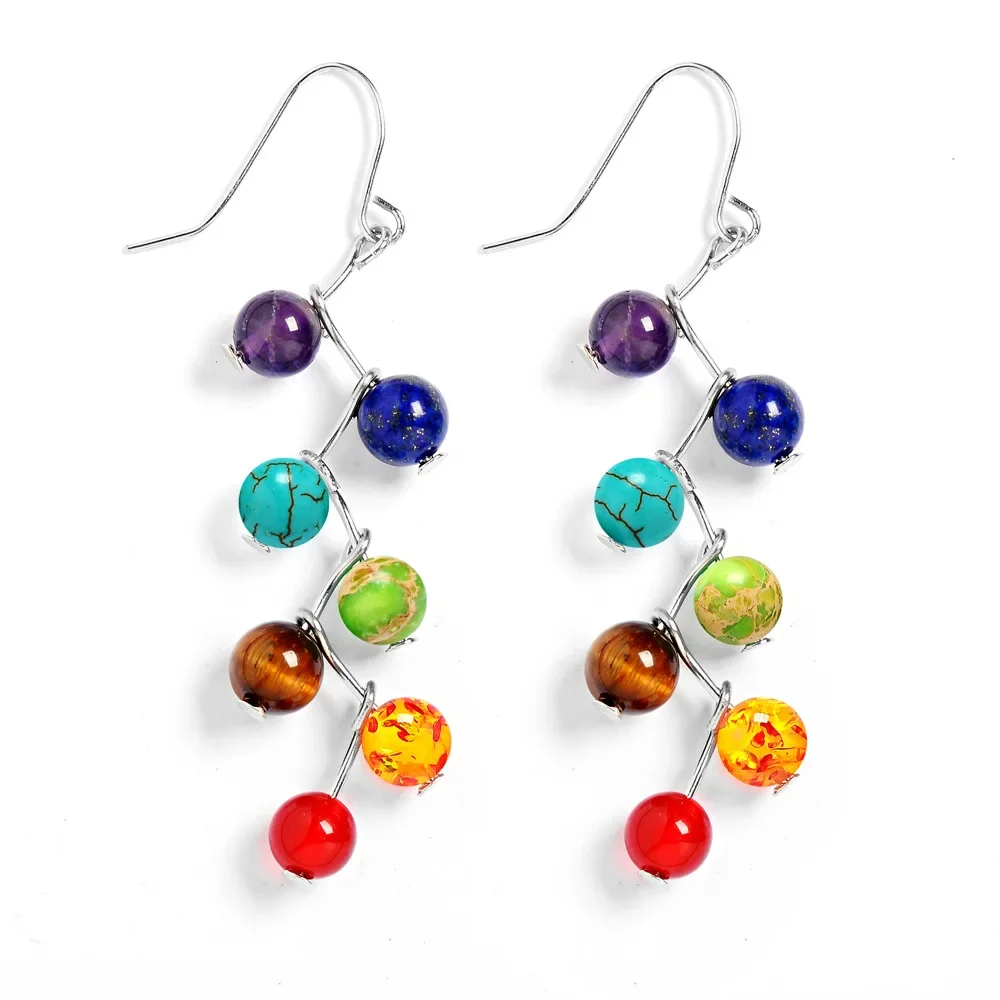 7 Chakra 6mm Beads Natural Stone Yoga Earrings Reiki Healing Balance Beads Earrings for Women