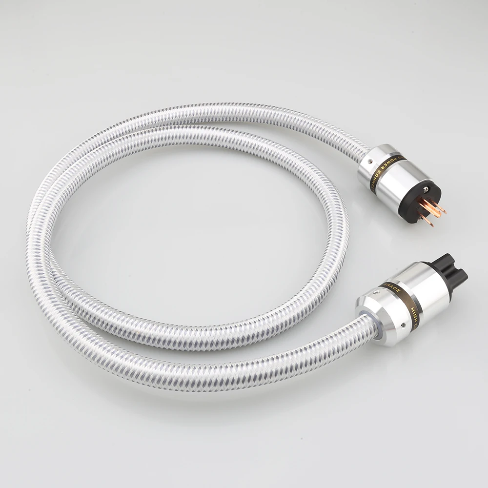 Cabo de alimentação CA de áudio HiFi, cabo de alimentação com plugues banhados a ouro versão dos EUA de 3 pinos, cabo de alimentação audiófilo 14AWG 125V 15A