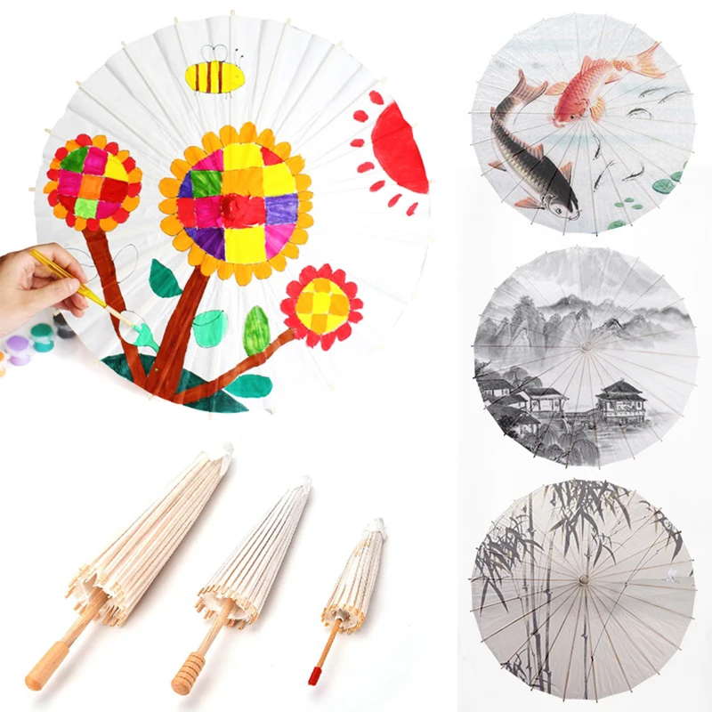 White Paper Umbrella Diy Handmade Material Blank Oil Paper Umbrella Painting Paper Umbrella Children\'s Graffiti Toys