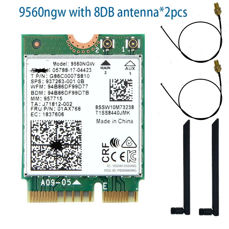 WDXUN ใหม่ Dual-Band Wireless AC 9560ac ac9560 9560ngw 802.11ac 2.4G / 5G 2x2 การ์ด Wi-Fi บลูทูธ 5.0 NGFF /M.2