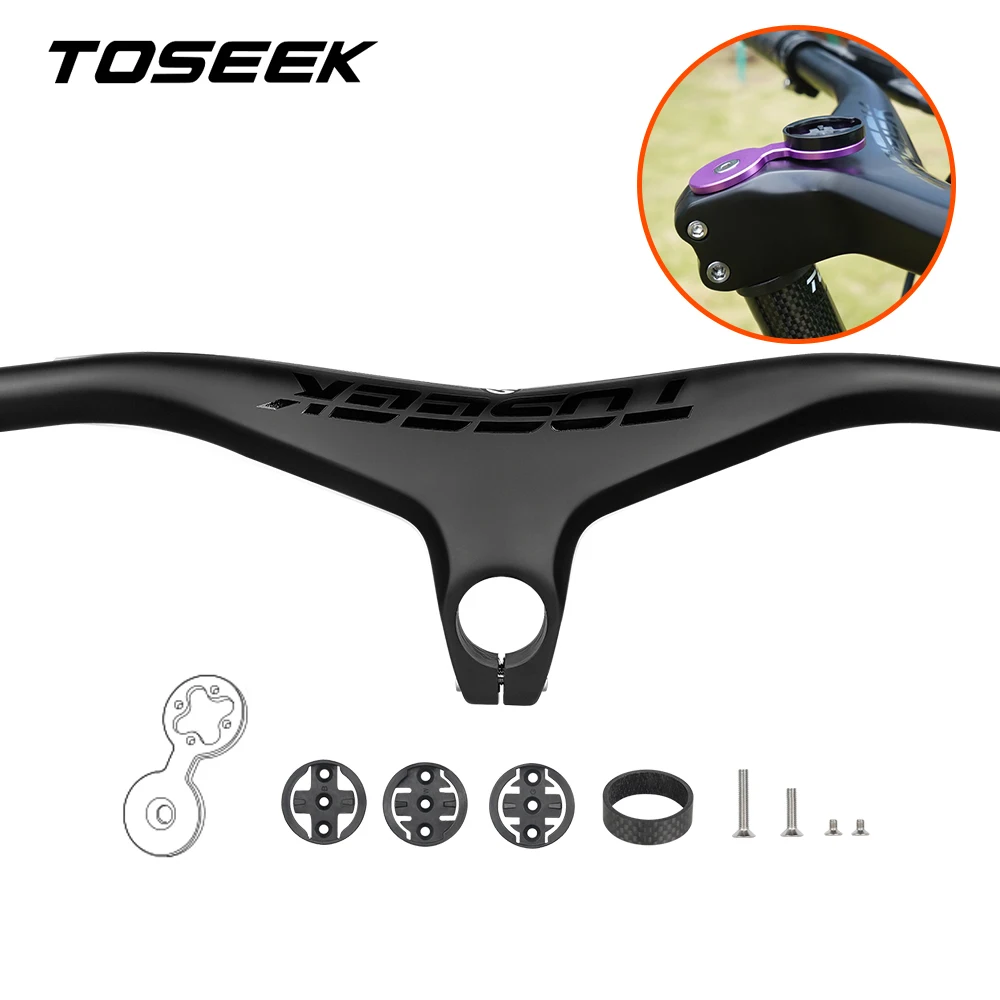 

TOSEEK MTB Bicycle Handlebar and Stem -17 Degrees Carbon Fibre Integrated Handlebar Mountain Bike Parts 28.6mm Matte Black
