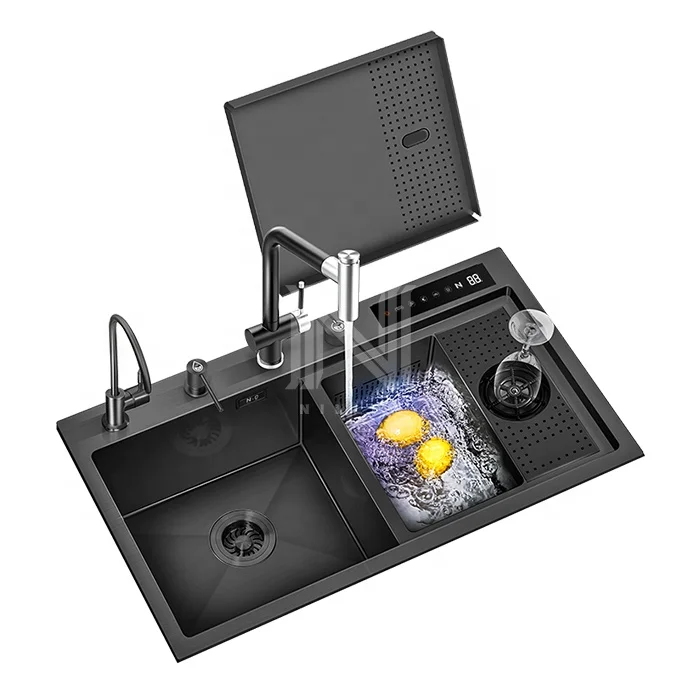 N8246XN2 vegetable & fruit smart disinfection sink  304 black nano  bowl undermount stainless steel kitchen sink