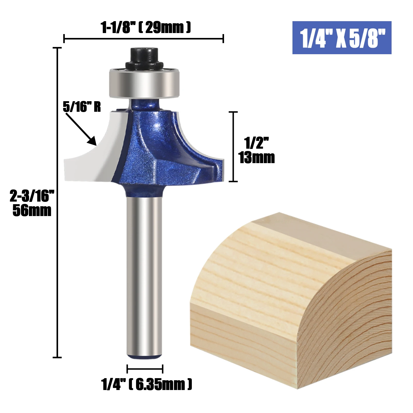 Versery 1PC 6.35mm 1/4” Shank Corner Round Professional level Over Router Bit Milling Cutter For Wood Woodwork Tungsten Carbide