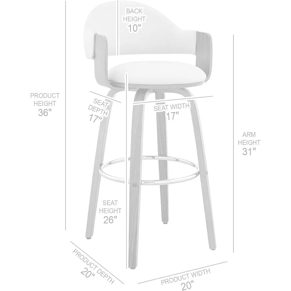 Daxton Mid Century Modern Swivel Bar Stool for Kitchen Island Counter in Cream Faux Leather and Walnut Wood, 26" Seat Height