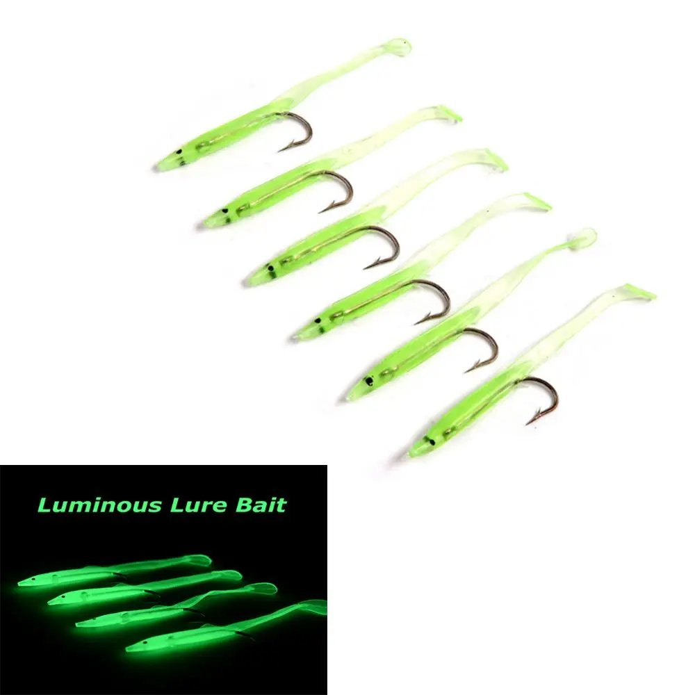 10pcs Durable Portable Silicone Luminous Artificial Soft Bait Lead Jig Head Fish Eel Lure Worm Barbed Hook