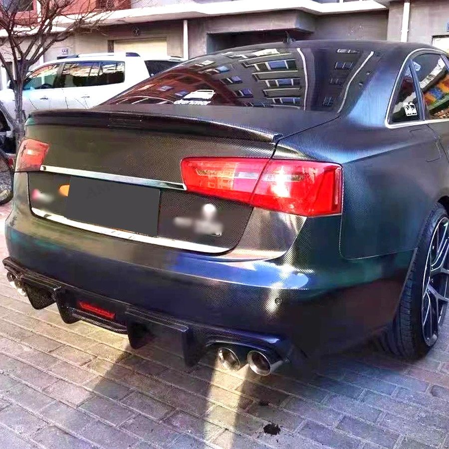 For Audi A6 C7 2012-2015 KB Style Carbon Fiber With lights Back lip Car Rear Bumper Lip Diffuser Spoiler Parts Upgrade Body kit