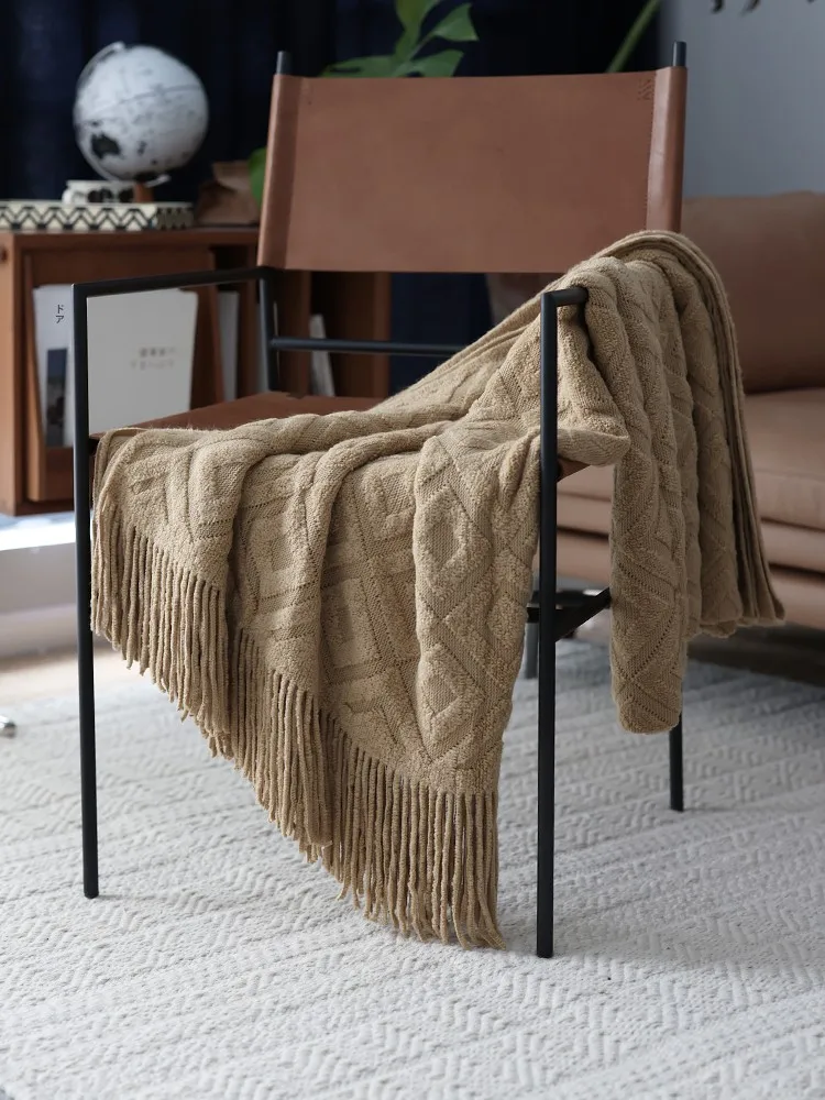 

New Knitted Bed End Towel Hotel Sample Room Bed Flag Sofa Decorative Cover Blanket Wool Simulation Four Seasons Hotel Home Decor