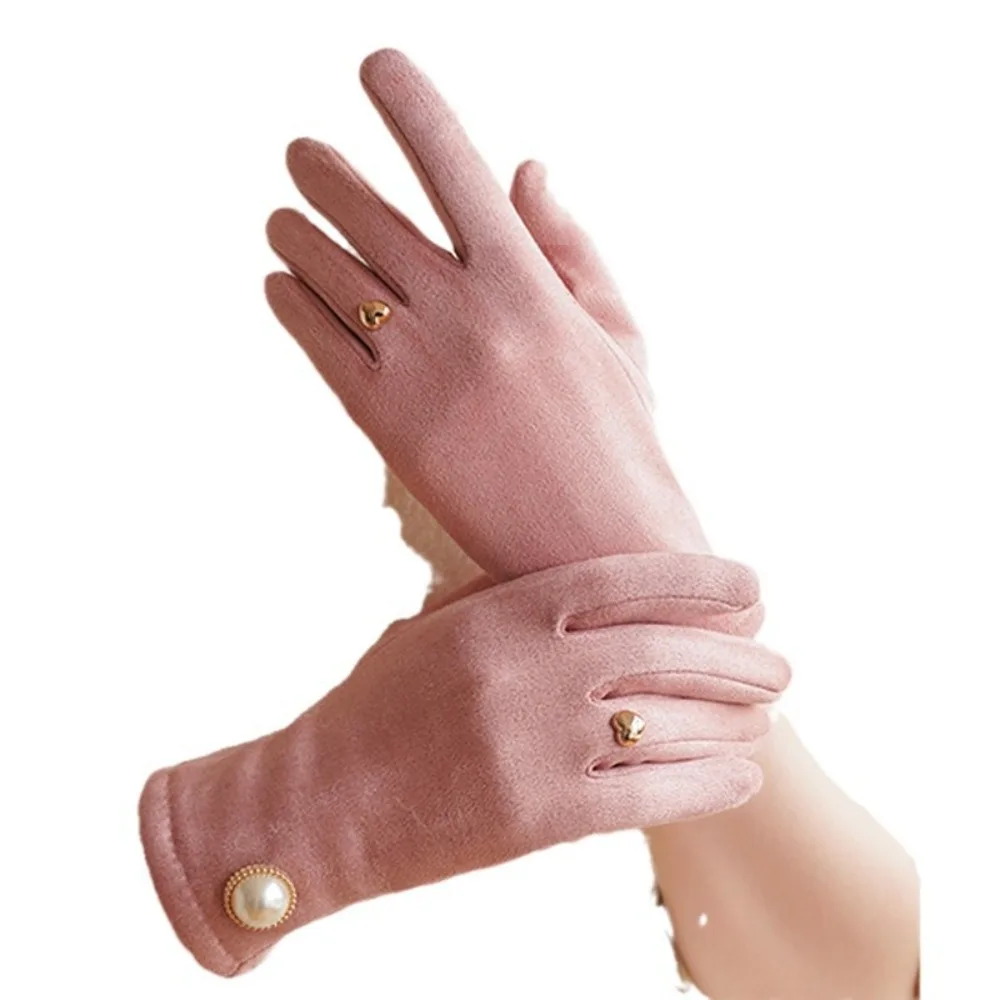 2024 Touchable Screen Winter Gloves Warm Full Finger Touch Screen Gloves Pearl Retro Full Finger Gloves Women Men