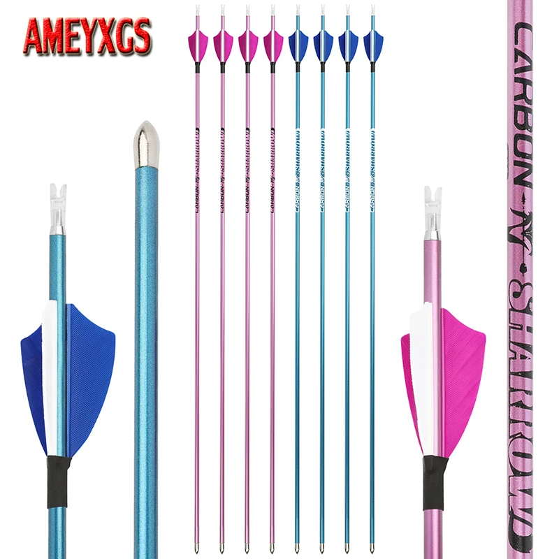 

6/12 шт., стрела из чистого углерода, 31-дюймовая стрела, древковый хребет 400-1000 ID 4,2 мм для блочного лука, стрельбы из лука, Recuvre, лук, охота, стрельба