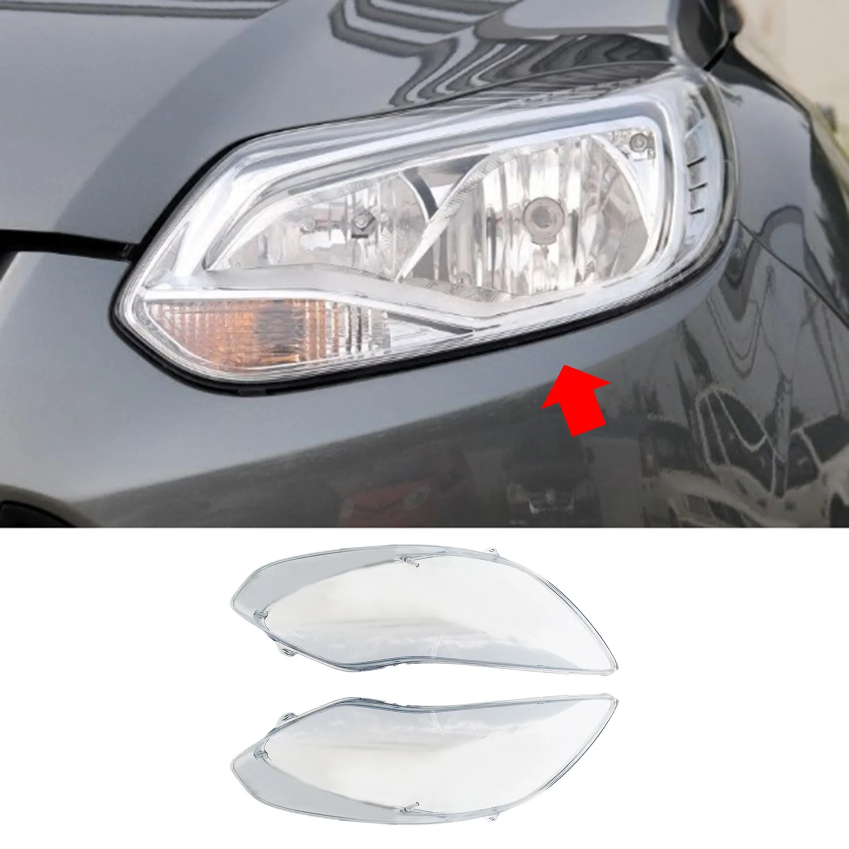 2PCS Car Lampshade Headlight Cover Transparent Light Lamp Cover Glass Shell Mask for Focus 2012-2015