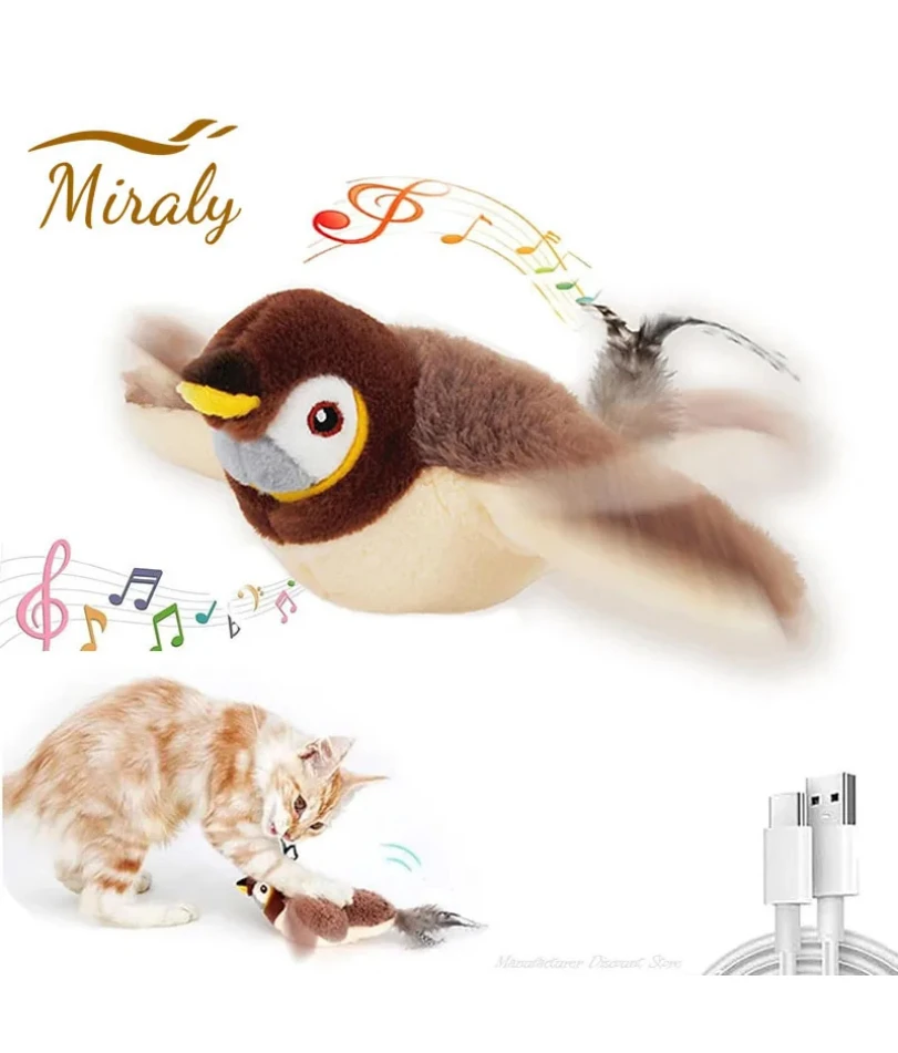 Interactive Cat Toys Rechargeable Flying Bird Cat Toy Chirping Flapping Bird(no Flying) Can Add Catnip Touch Activated Plush Toy