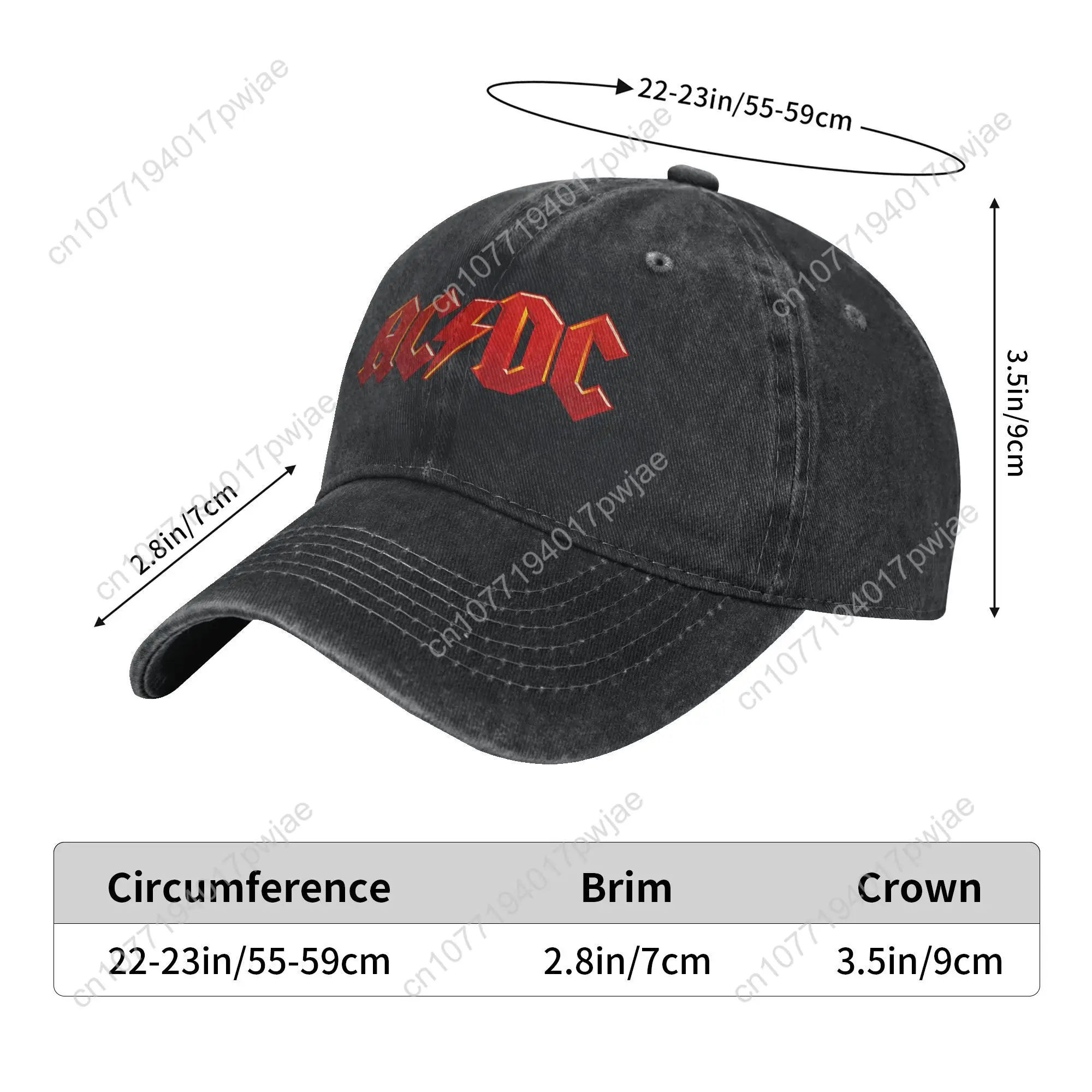 AC-DC Rock Music Band Donkerrood Logo Baseball Cap Vintage Distressed Denim Snapback Cap Unisex Stijl Outdoor Reizen Caps Hoed