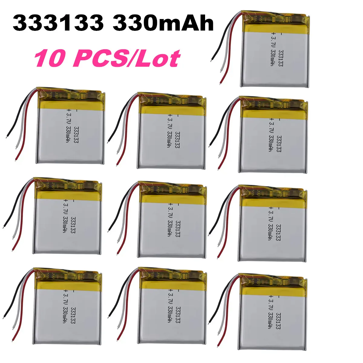 10pcs 3.7V 330mAh 333133 Thermistor 3 Wire Li-Polymer Li Lithium Lipo Battery For PDA Driving Recorder Phone Car Camera E-Book