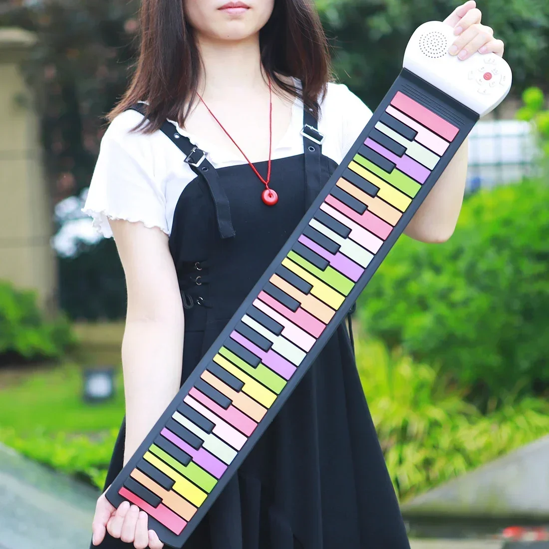 IRIN 49 Keys Hand Rolls Pianos Electric Piano Portable Foldable Colorful Keyboard Hand Roll Rainbow Key Rechargeable Children
