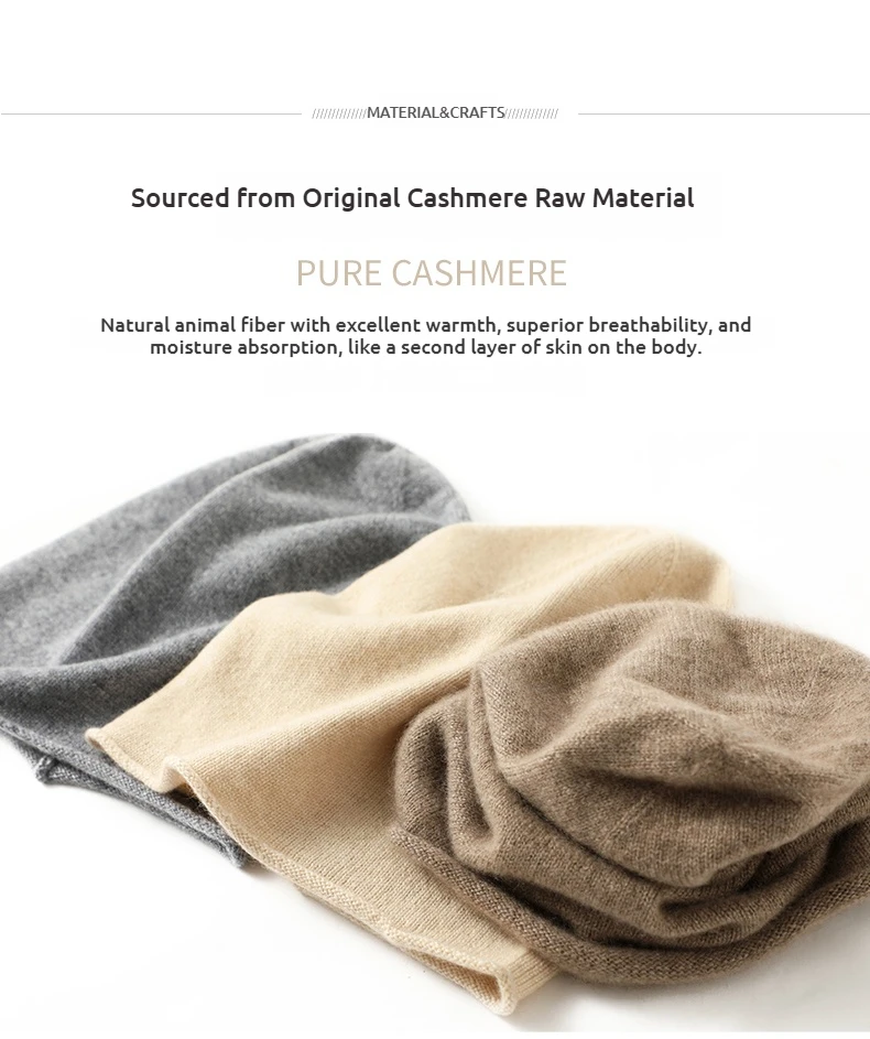 Damen-Mützen aus 100 % reinem Kaschmir, solide Kappen, gerollter Saum, lässig, Basic, weich, Herbst und Winter, echter Kaschmir, warme Schlafhaar-Mütze – Detail 7