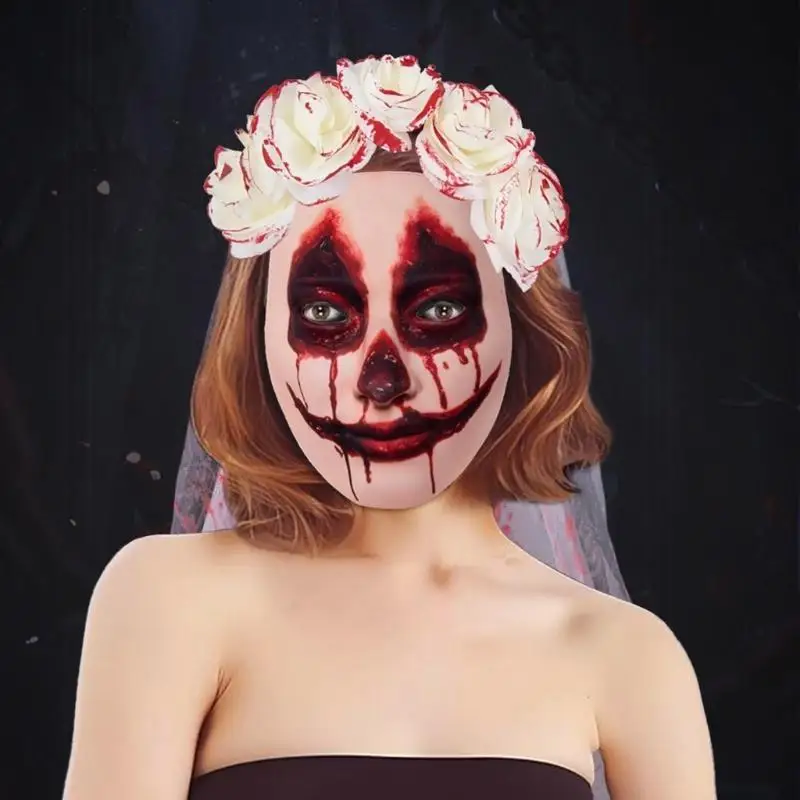 

31BB Gothic Gothic Bride Veil Hairhoop Roleplaying Party Costume Flower Headband Mask