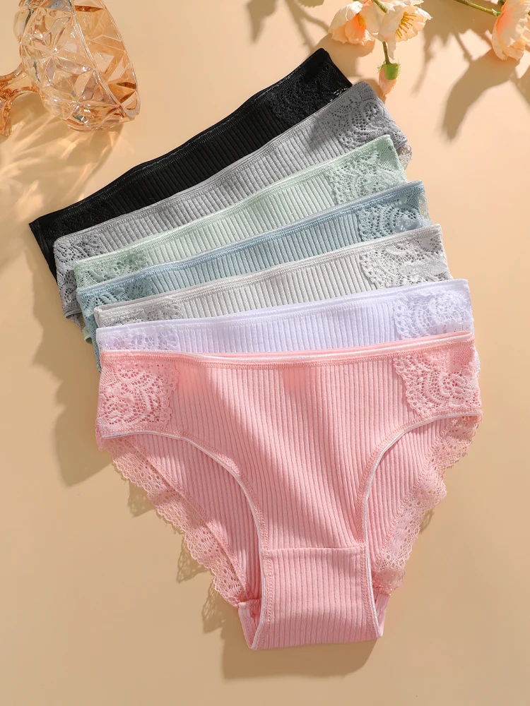 3ks/sada dámských krajkových kalhotek, sexy, s nízkým pasem, elastické kalhotky, jednobarevné, prodyšné, spodní prádlo, Ladeis - náhled 4
