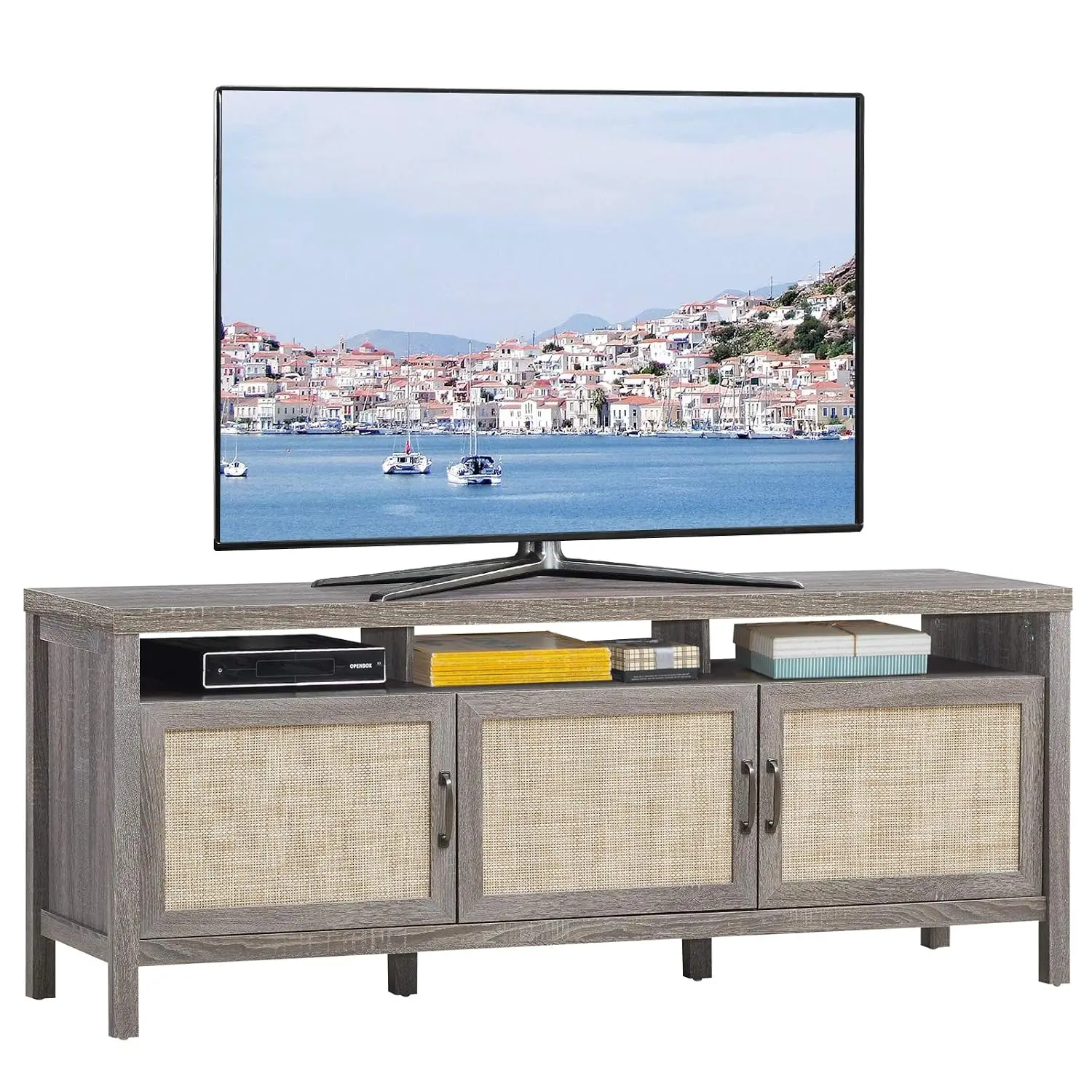 Boho TV Stand Entertainment Center Rattan 62