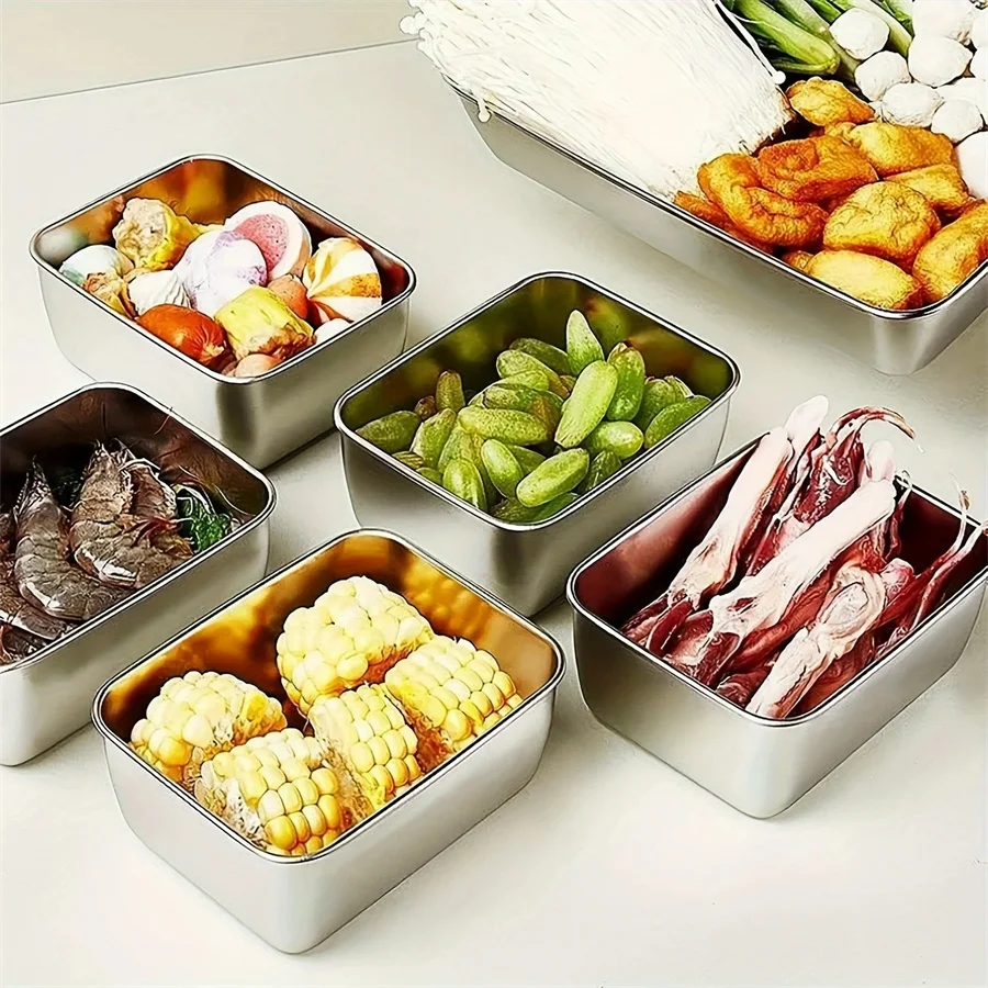 1/3/5pcs Stainless Steel Food Storage Box Fresh-keeping Box With Lid ,Rectangle Sausage Noodles Fruit Dish with Cover