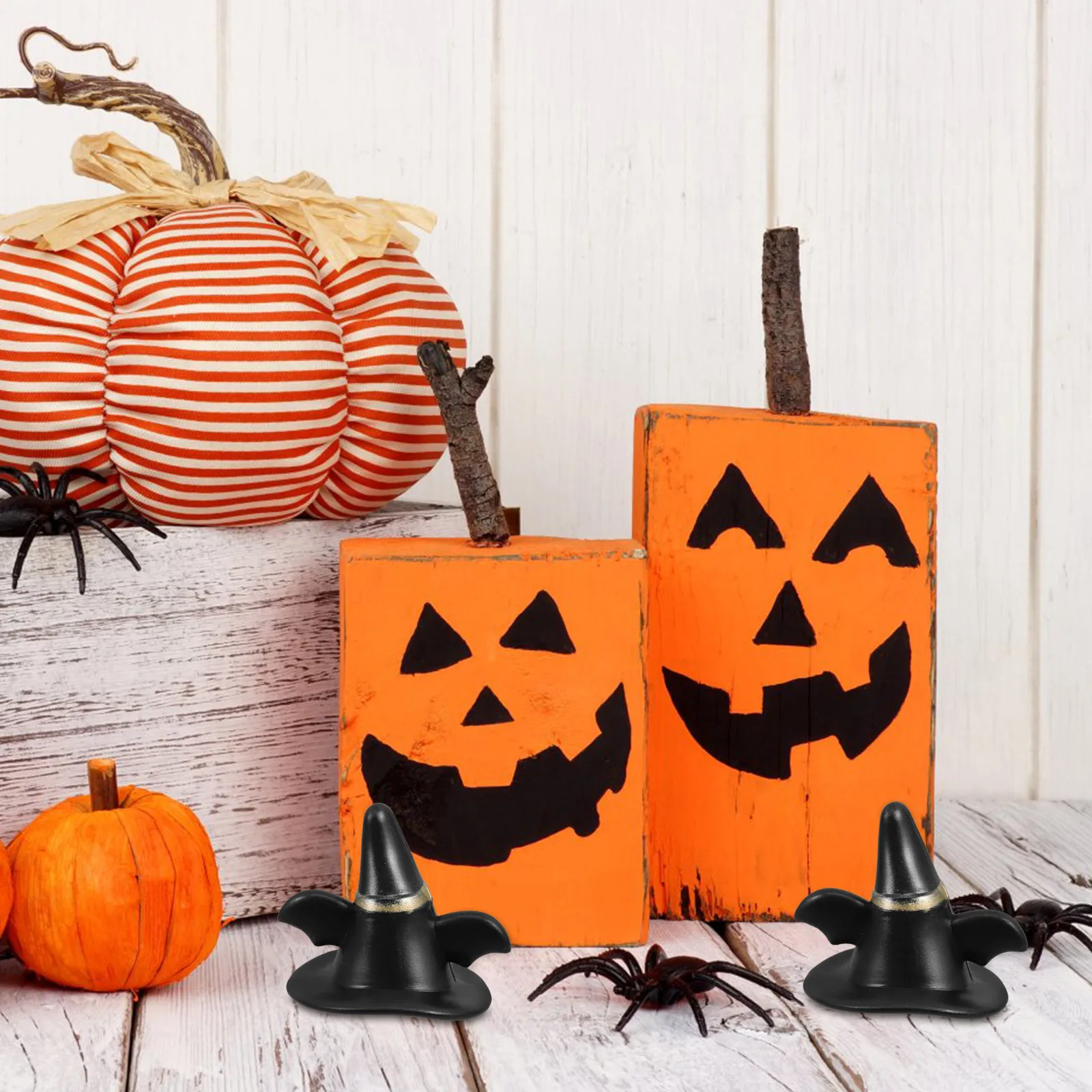 24 قطعة من القبعات السوداء المصغرة لتزيين المناظر الطبيعية المصغرة، زينة الهالوين وعيد الميلاد، قبعات محبوكة صغيرة، زخارف رجل الثلج