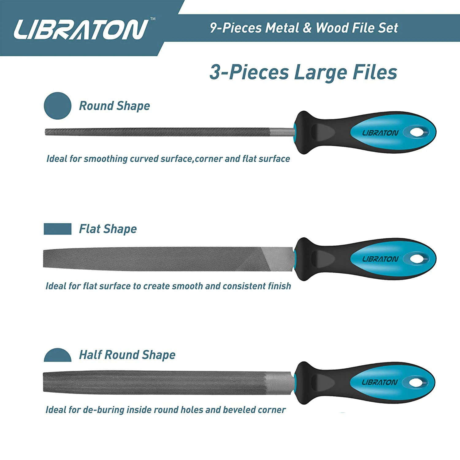 Libraton 9Pcs Metal Files Set for Metal, Needle Files, Files Rasps, Flat, Round, Half-round Files for Metalworking Woodworking