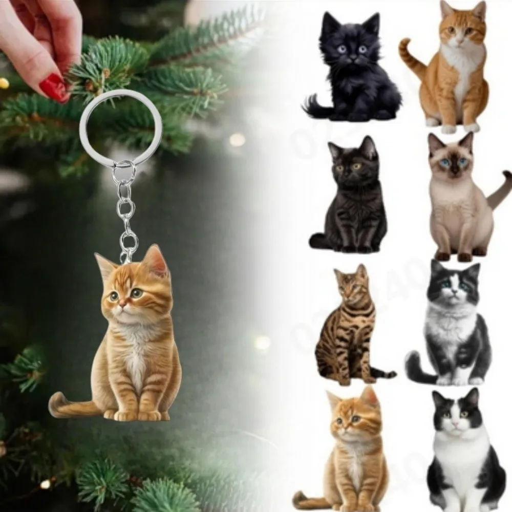 

Cartoon Black White Cat Key Chain Double-Sided Animal Cat Pendant Keychain Creative 2D Acrylic Bag Pendant Toy Gift