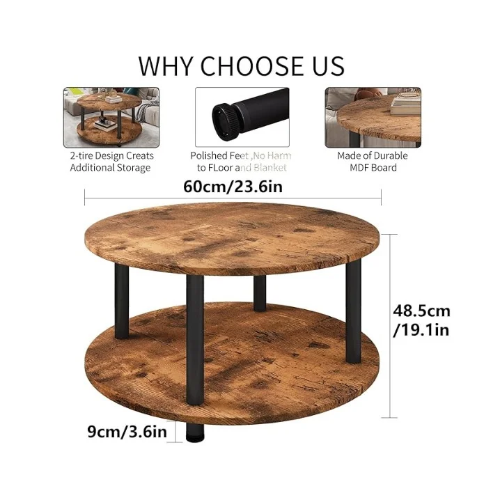 -For French Retro Large Wooden Double-Layer Coffee Table for Small Apartment for Home Living Room Balcony Leisure Tea Gathering&