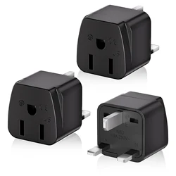 3-Pack US to UK Plug Adapter Socket, 2/3 Pin US to 3 Pin UK Plug Travel Adapter with 13A Fuse, Canada Mexico Adapter Plug