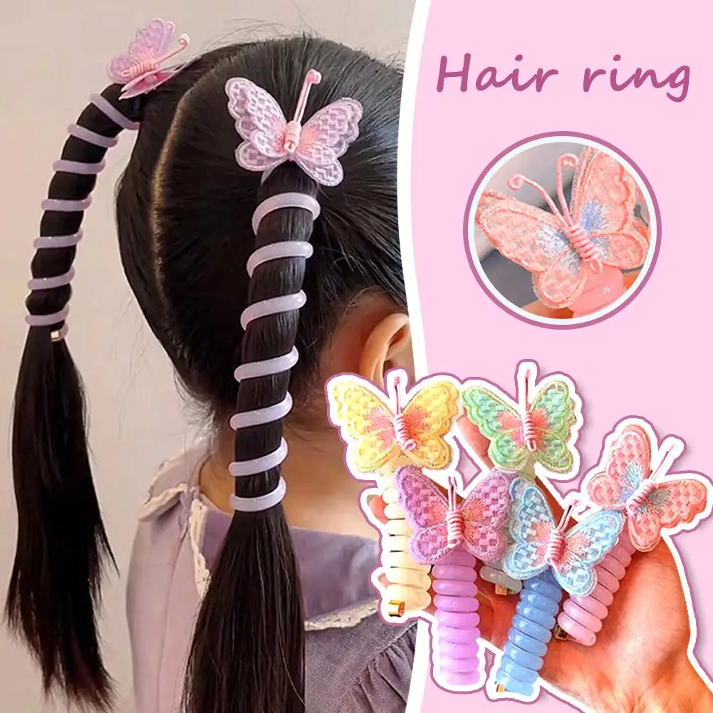 Children's Braided Telephone Line Phone Cord High Non Hair Damaging Rope Ponytail Hair Elastic Rubber Band Headba B4n7