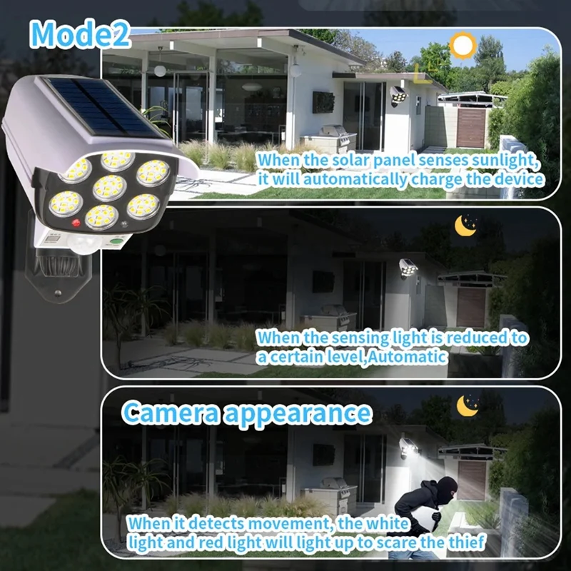 Outdoor-Solar leuchten 77led Pir Bewegungs sensor Lampe Simulations kamera Solar Wand leuchte wasserdichte Garten dekor Lichter einfach zu bedienen