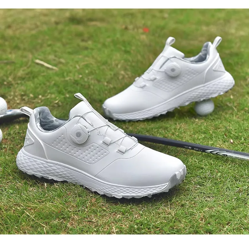 Comfortable Golf Shoes for Men and Women Waterproof Automatic Knob Retractable Laces Non-slip Fixed Nails Outdoor Golf Sneaker