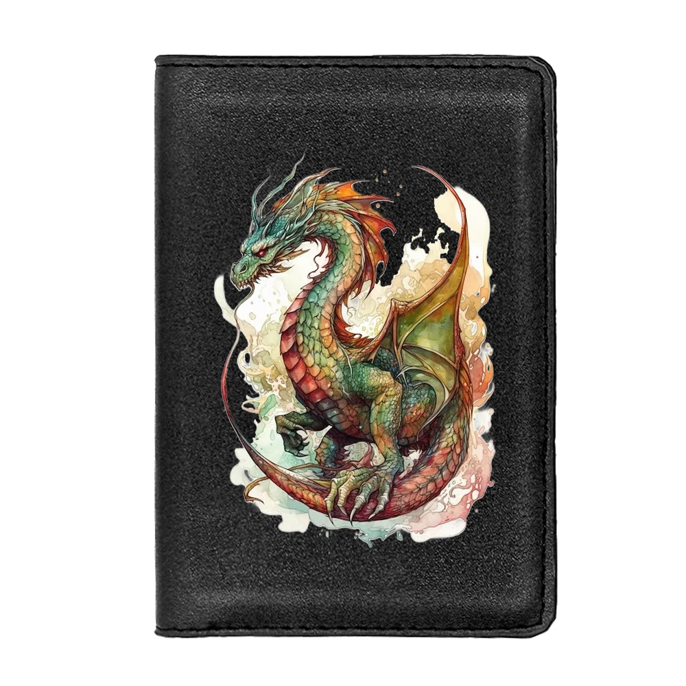 Classic Western Fire Dragon design Passport Cover Men Women Leather Slim ID Card Travel Holder Pocket Wallet Purse Money Case