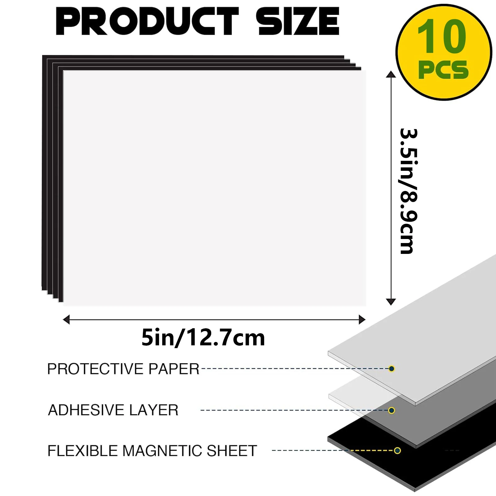 3.5x5 Inch Self Adhesive Magnetic Sheets, 10 Pack Flexible Rubber Magnet Stickers with Strong Sticky Back for DIY Crafts Photo