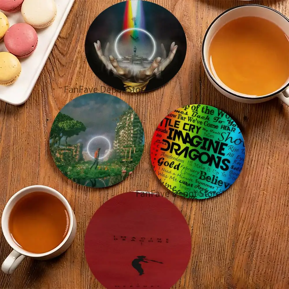 

Imagine D-Dragons Rock Band 2D Pattern round Wooden Coaster Decorative Coffee Cup for Use in Coffee Shops Bars Wine Beer