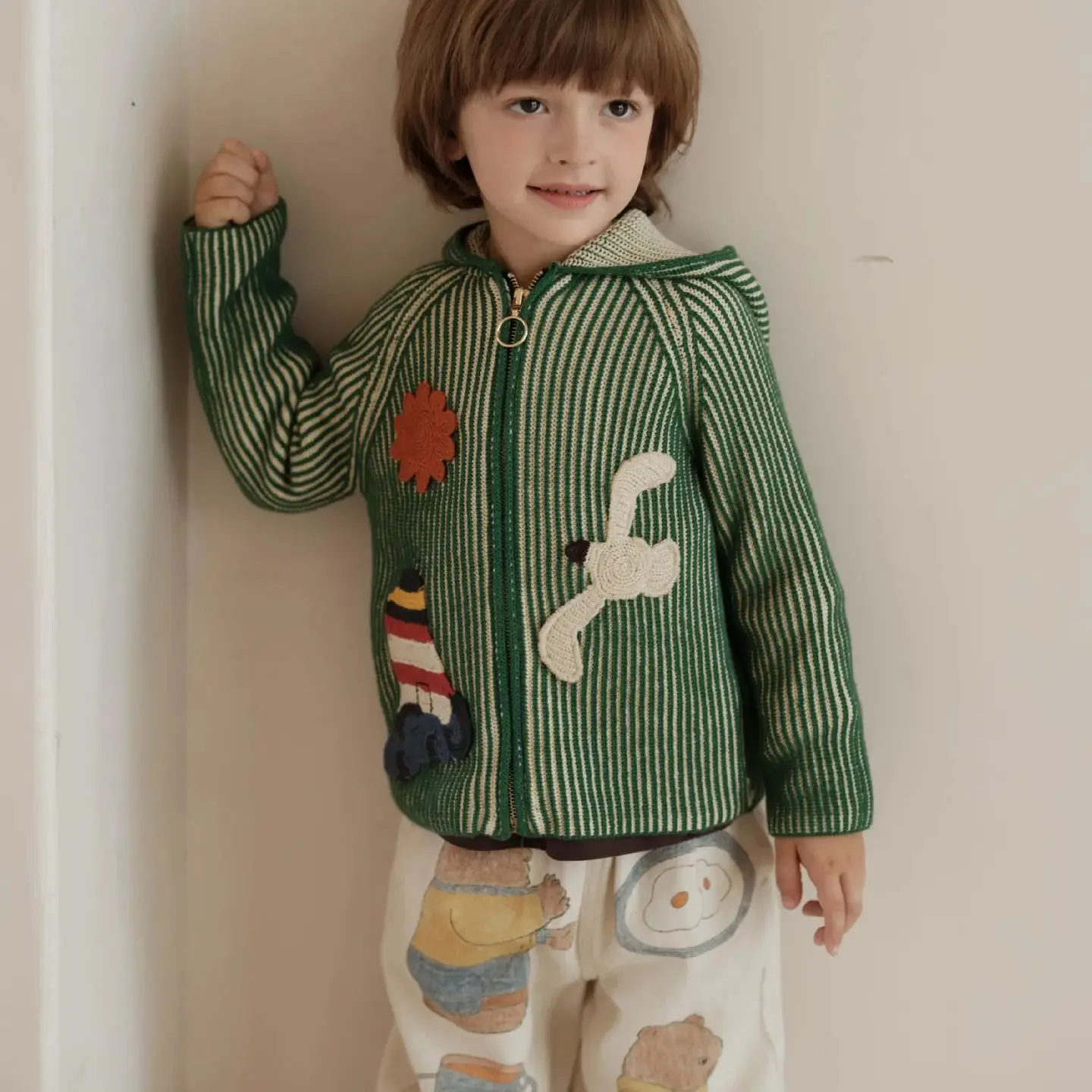 

Children's 3D Cartoon Knitted Jacket New Style Unisex Hooded Open Cardigan Versatile Outerwear for Boys Girls Christmas Sweater