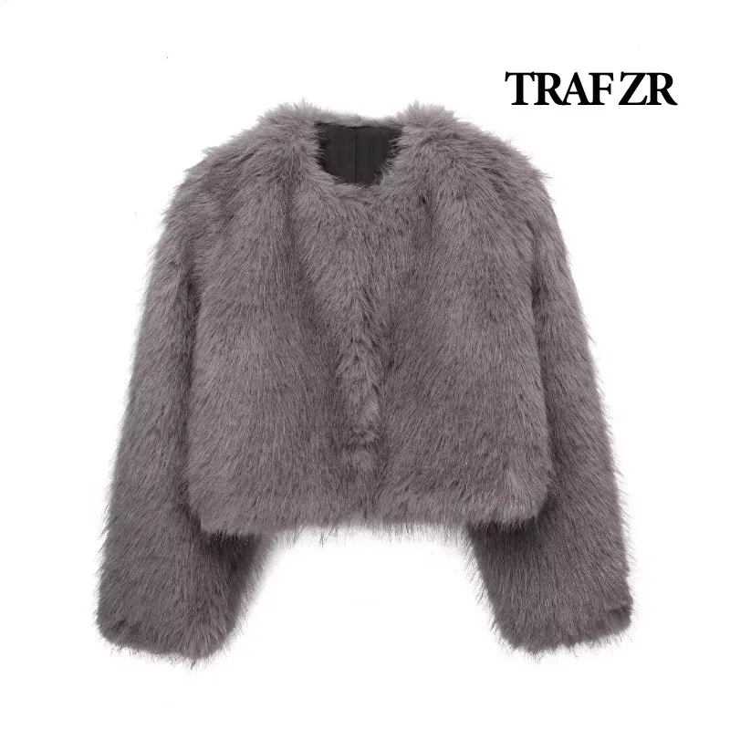 TRAF ZR Padded Coat Artificial Fur Coats American Retro Winter Coats Female Warm Woman Winter Coats Elegant Luxury Women's Coat