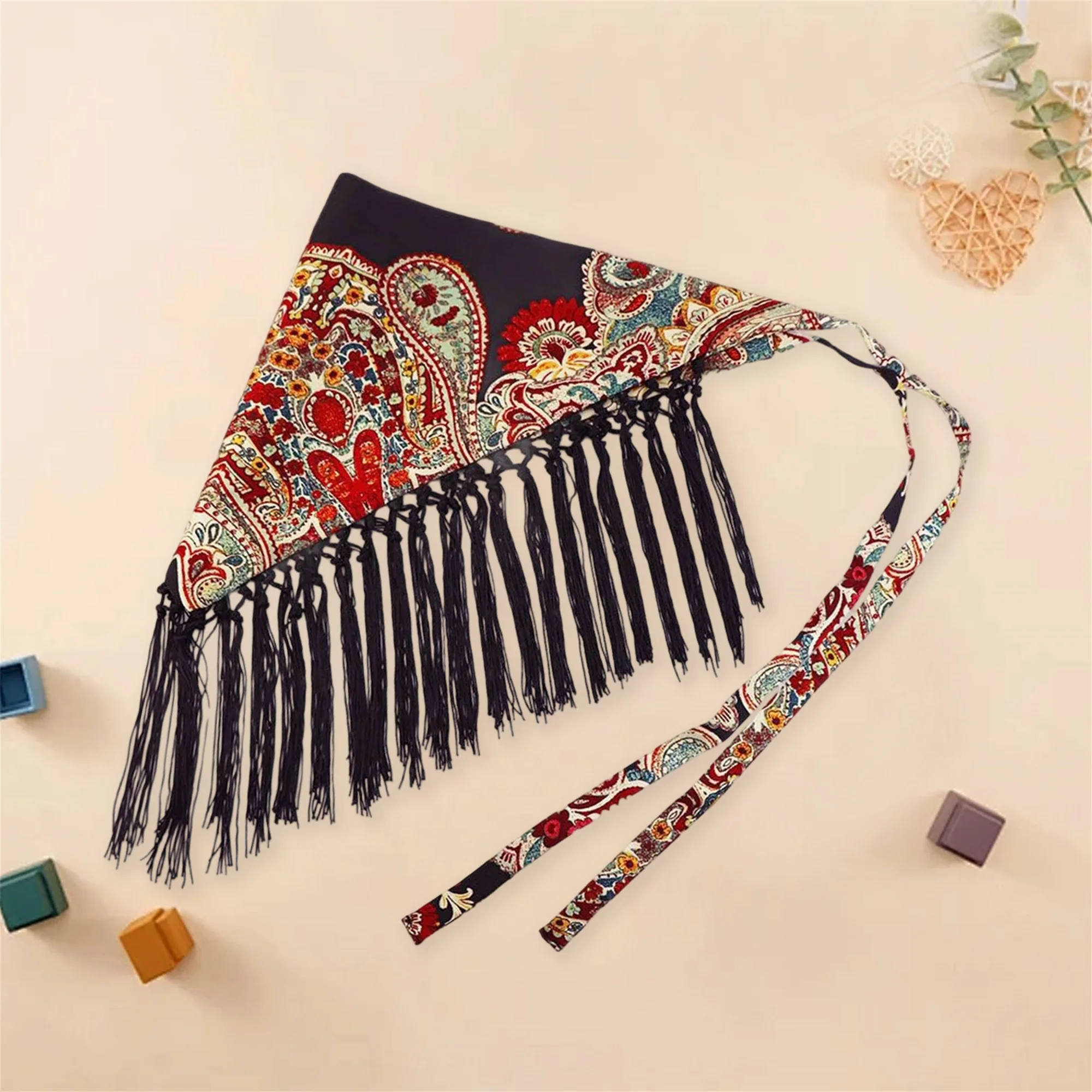 Ekstender Rok Syal Pinggang Ikat Rumbai Bermotif Bunga Wanita dengan Lapisan yang Dapat Disesuaikan untuk Gaya Boho